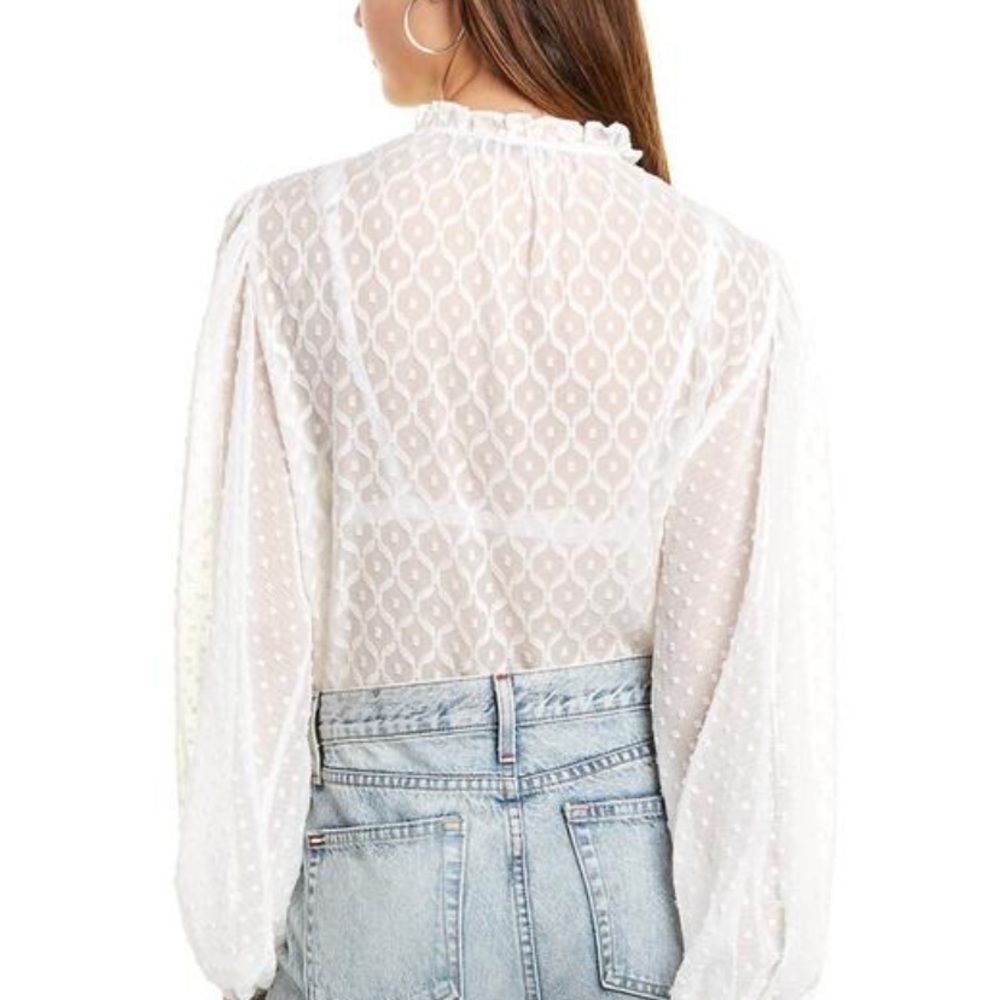 ALICE + OLIVIA JULIUS SILK BLEND BLOUSE PUFFED SLEEVES SWISS DOT DESIGN SIZE M - Picture 4 of 14